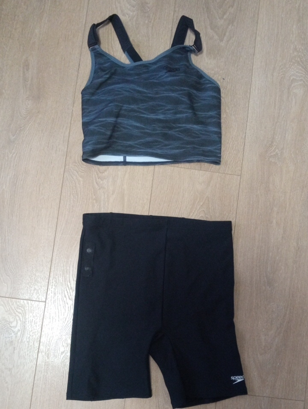 Speedo Black and Dark Blue Women's Tankini Top and Swim Shorts